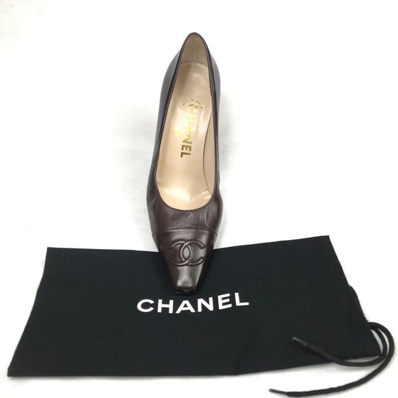 Auc Chanel Vintage CC Logo Brown heels - Picture 3 of 13